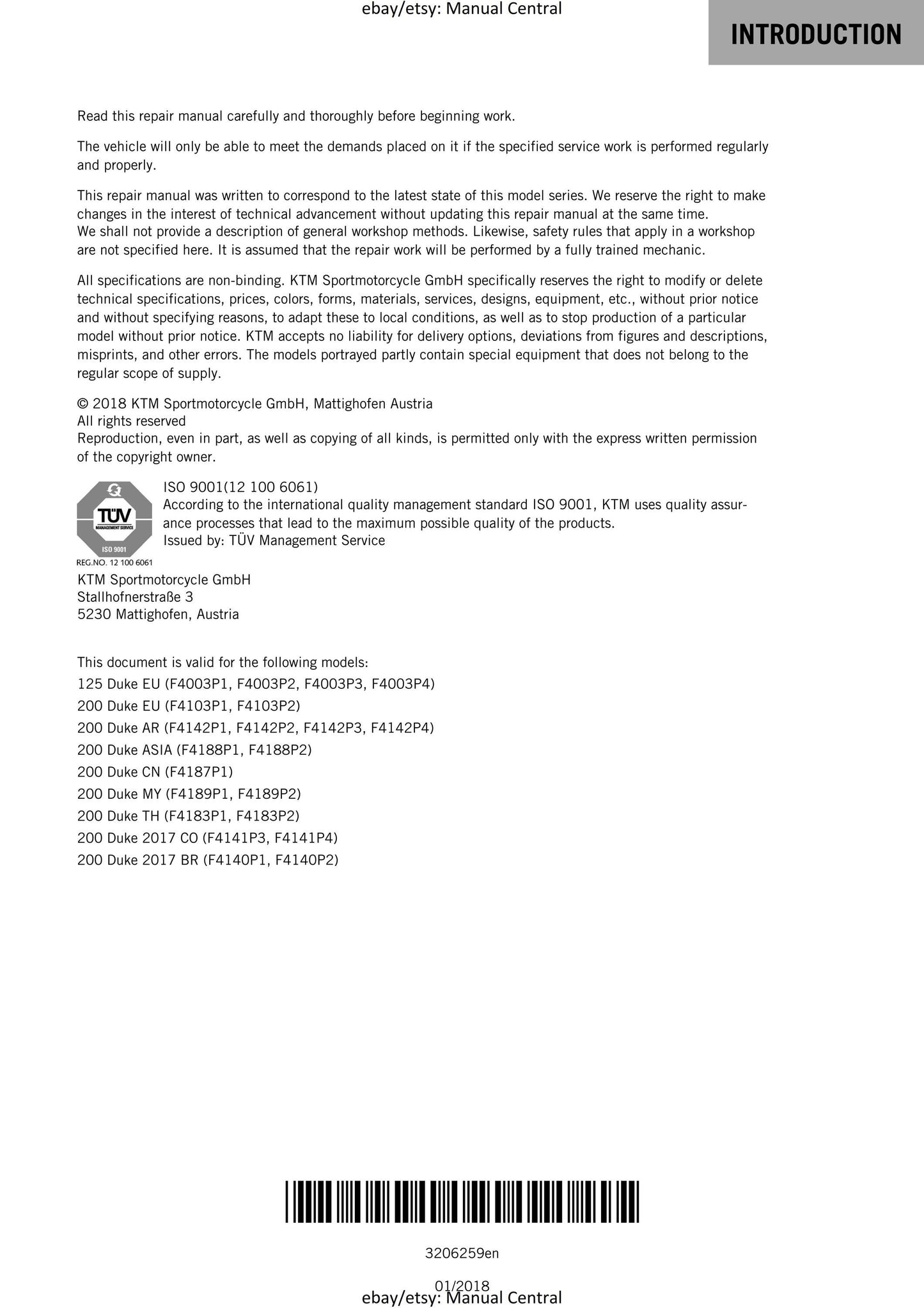 KTM 2016 - 125 200 DUKE - Service Workshop Repair Manual