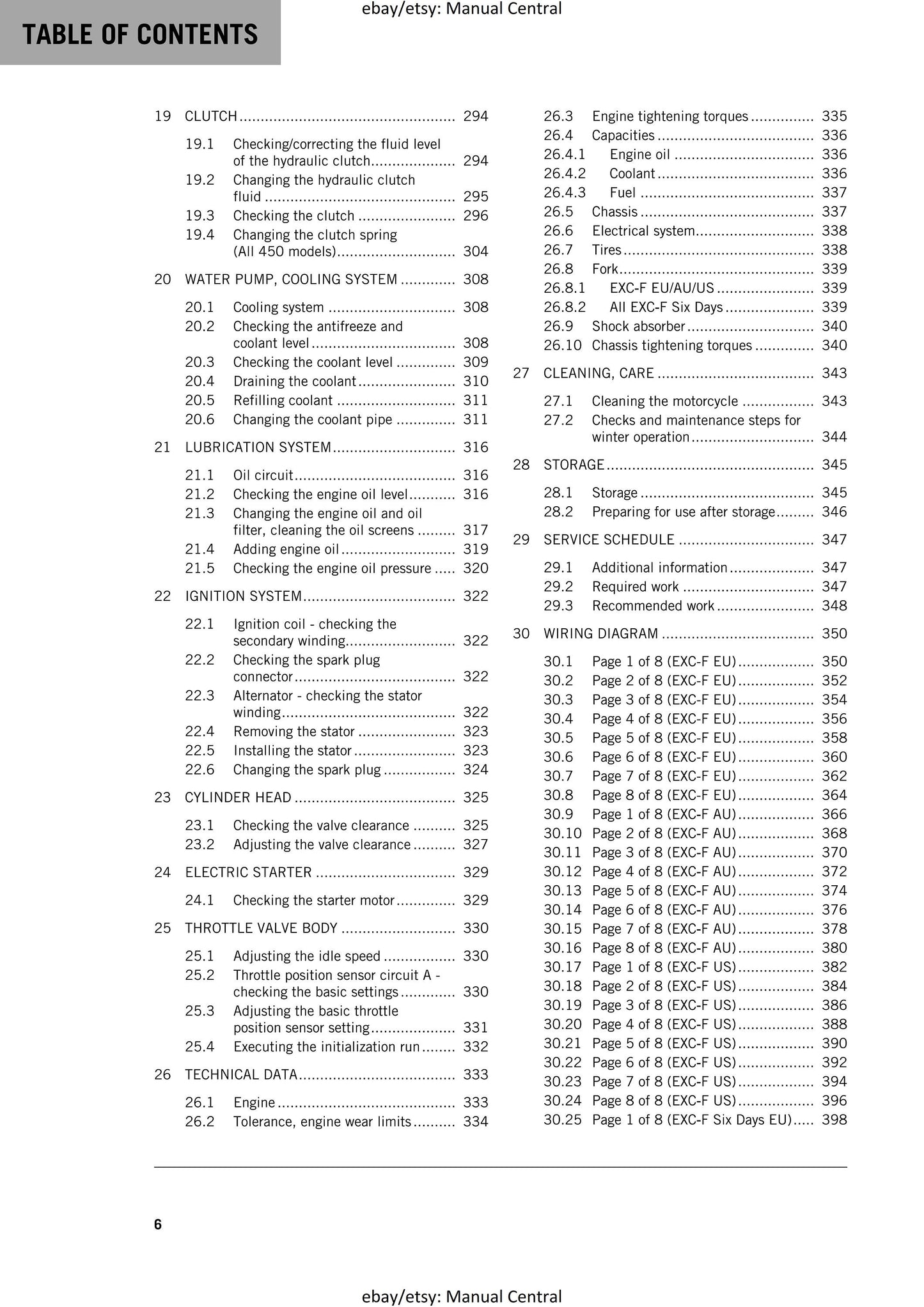 KTM 2019 - 450 500 Exc-f Six Days - Service Workshop Repair Manual