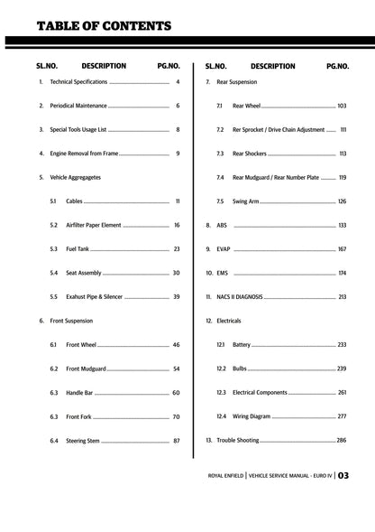 Royal Enfield Euro IV - Bullet Efi, Bullet Classic Efi, Continental GT Workshop Maintenance Service Repair Manual 2017 edition
