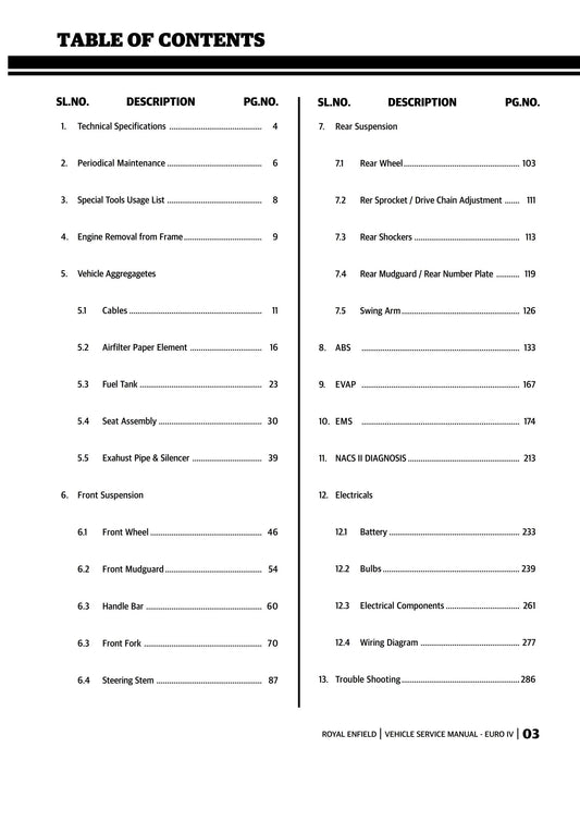 Royal Enfield Euro IV - Bullet Efi, Bullet Classic Efi, Continental GT Workshop Maintenance Service Repair Manual 2017 edition