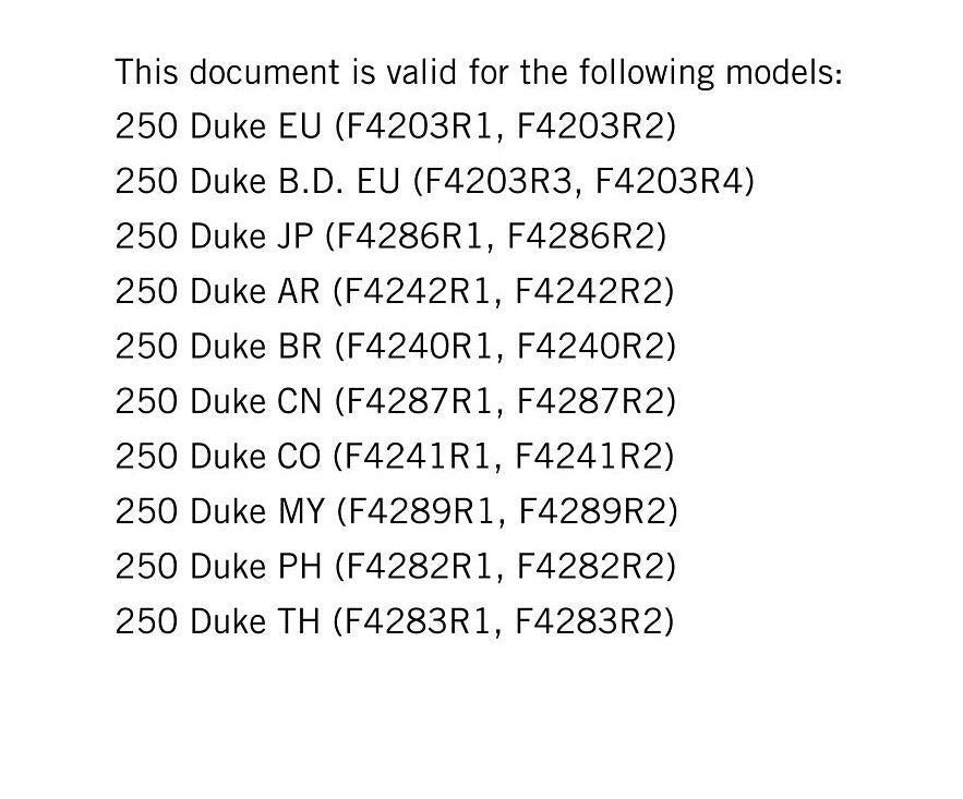 KTM 2018 - 250 DUKE - Service Workshop Repair Manual