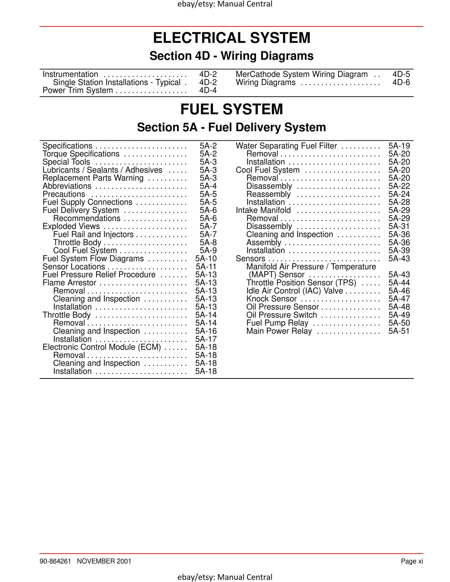 Mercury Mercruiser Service Manual 32 - 4.3L Gasoline Engine - SN 0M322781 & ABove -Nov 2001 Edition
