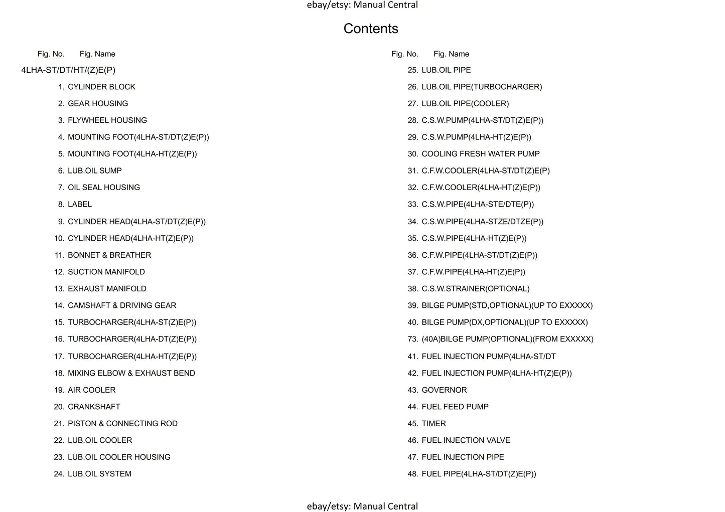 Yanmar Marine Diesel Engine - 4LHA Ste Stze Stp Stzp Dte Dtze Dtp Dtzp Hte Htze Htp Htzp - Parts Manual