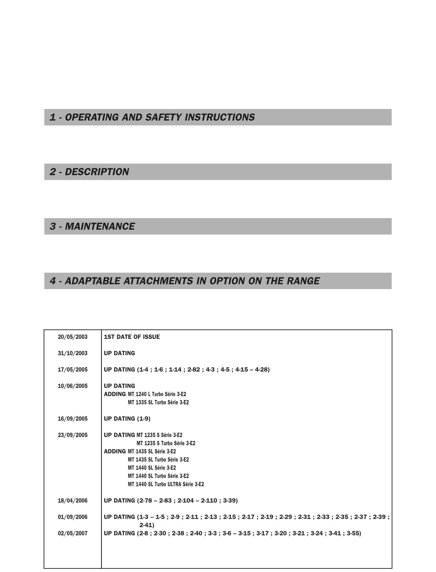 Manitou Operator Manual - ML MT 635 940 1235 1240 1335 1340 1435 1440 1740 - L Turbo S Sl Serie 3-E2