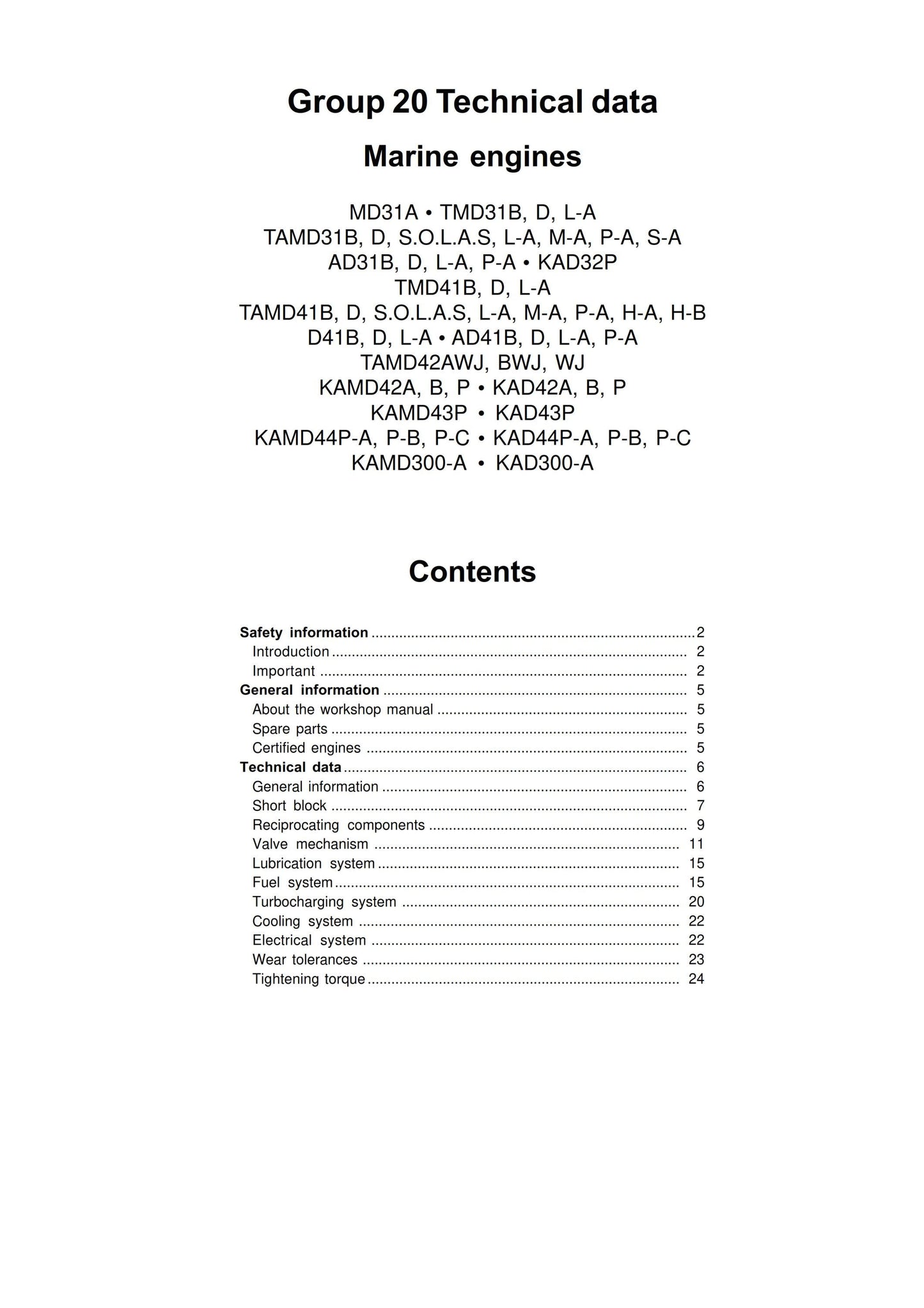 Volvo Penta - Technical Data - 31 32 41 42 43 44 300 Series - Workshop Service Repair Manual