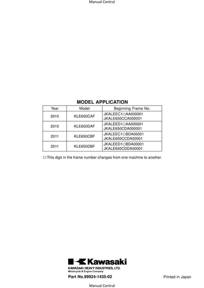 Kawasaki Versys ABS - 2010 2011 - KLE650CAF KLE650DAF KLE650CBF KLE650DBF Workshop Service Repair Manual