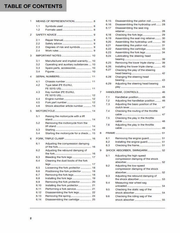 Husqvarna 2015 - FE 450 501 S - Service Workshop Repair Manual