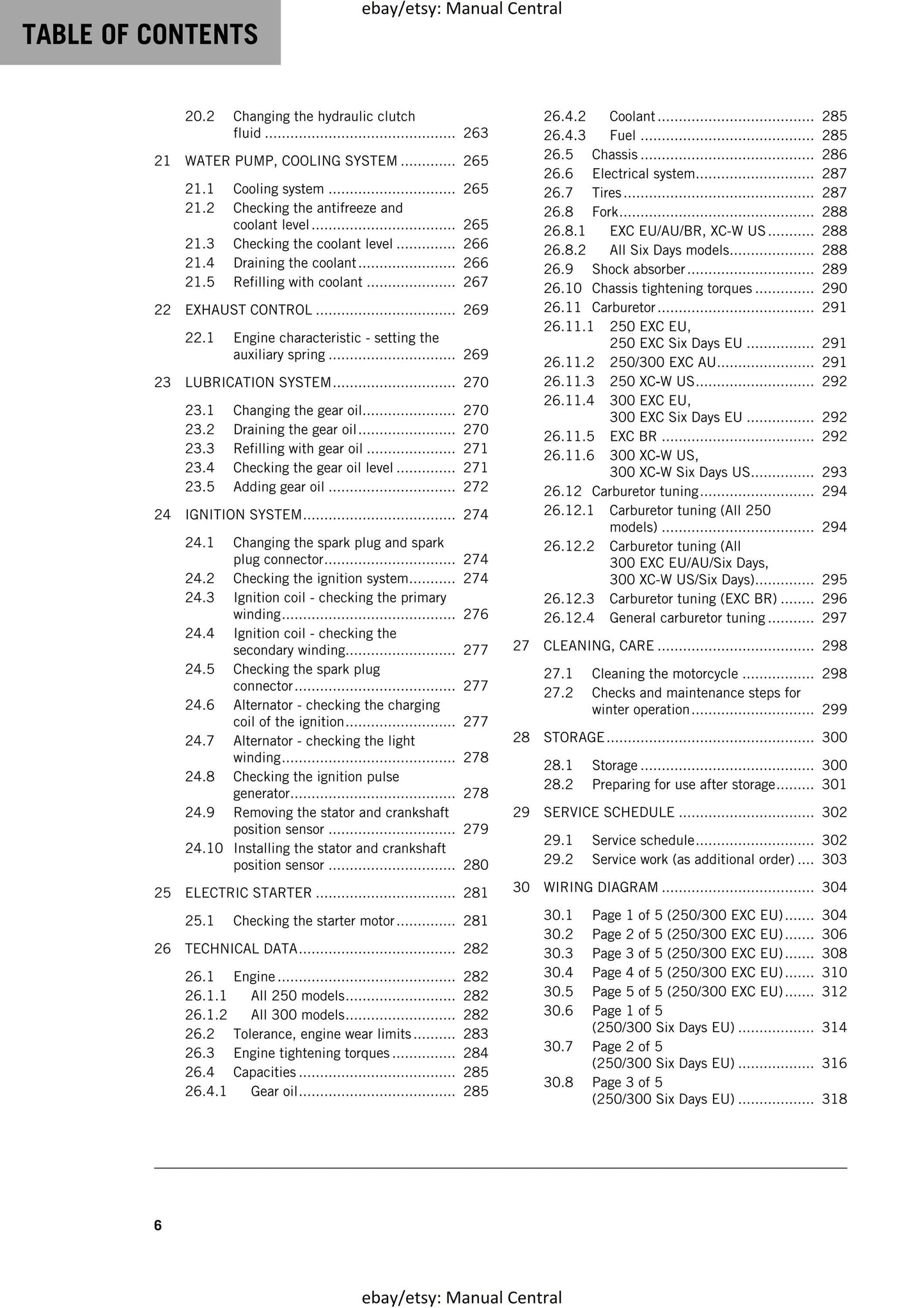 KTM 2016 - 250 300 EXC XC-W Six Days - Service Workshop Repair Manual