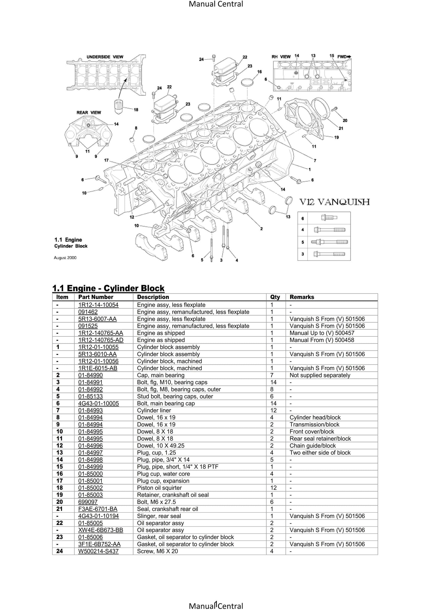 Aston Martin V12 Vanquish & Vanquish S Parts Manual