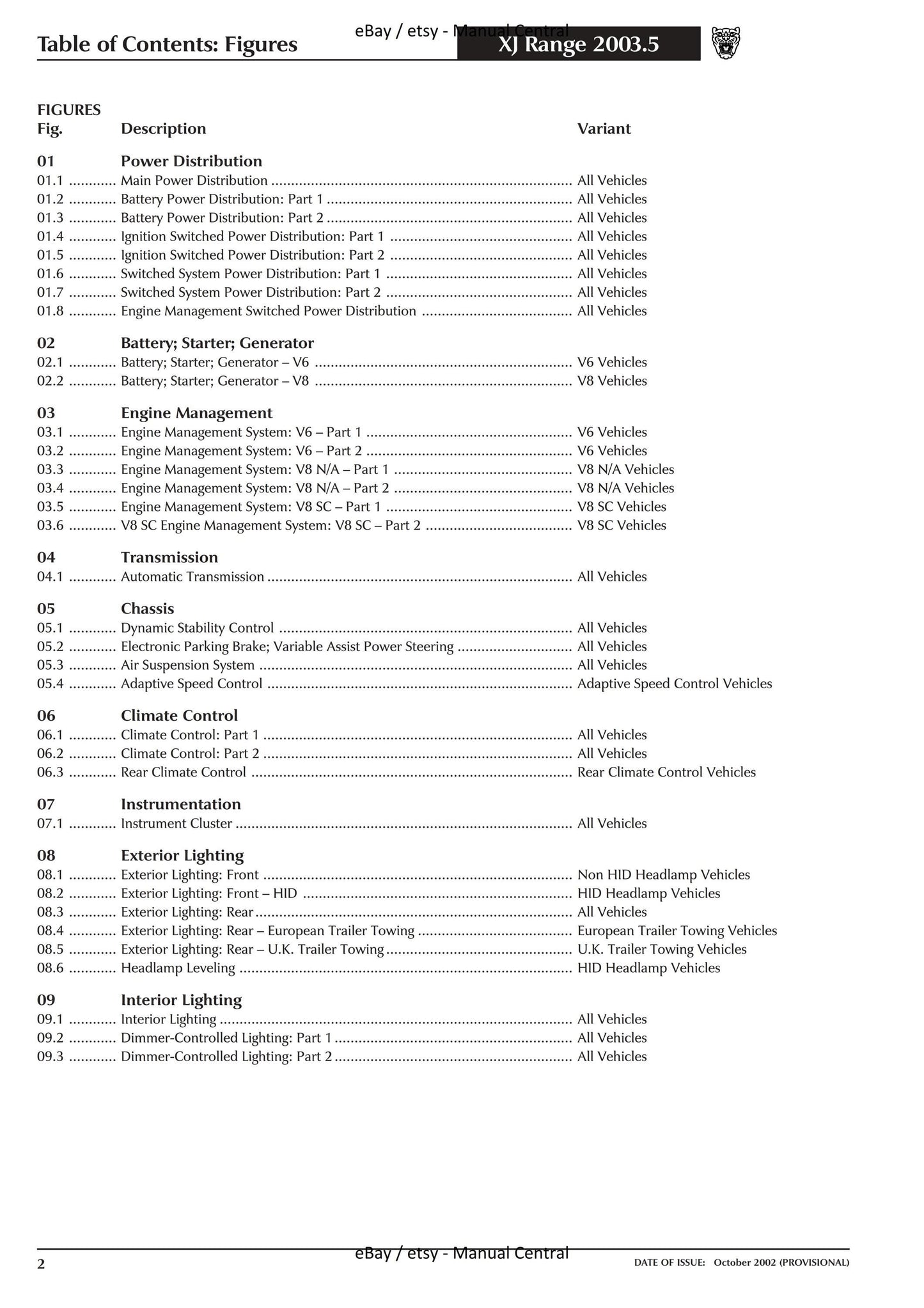 Jaguar XJ Range -2003.5 Model Year - Electrical Guide - Circuit Wiring Diagrams