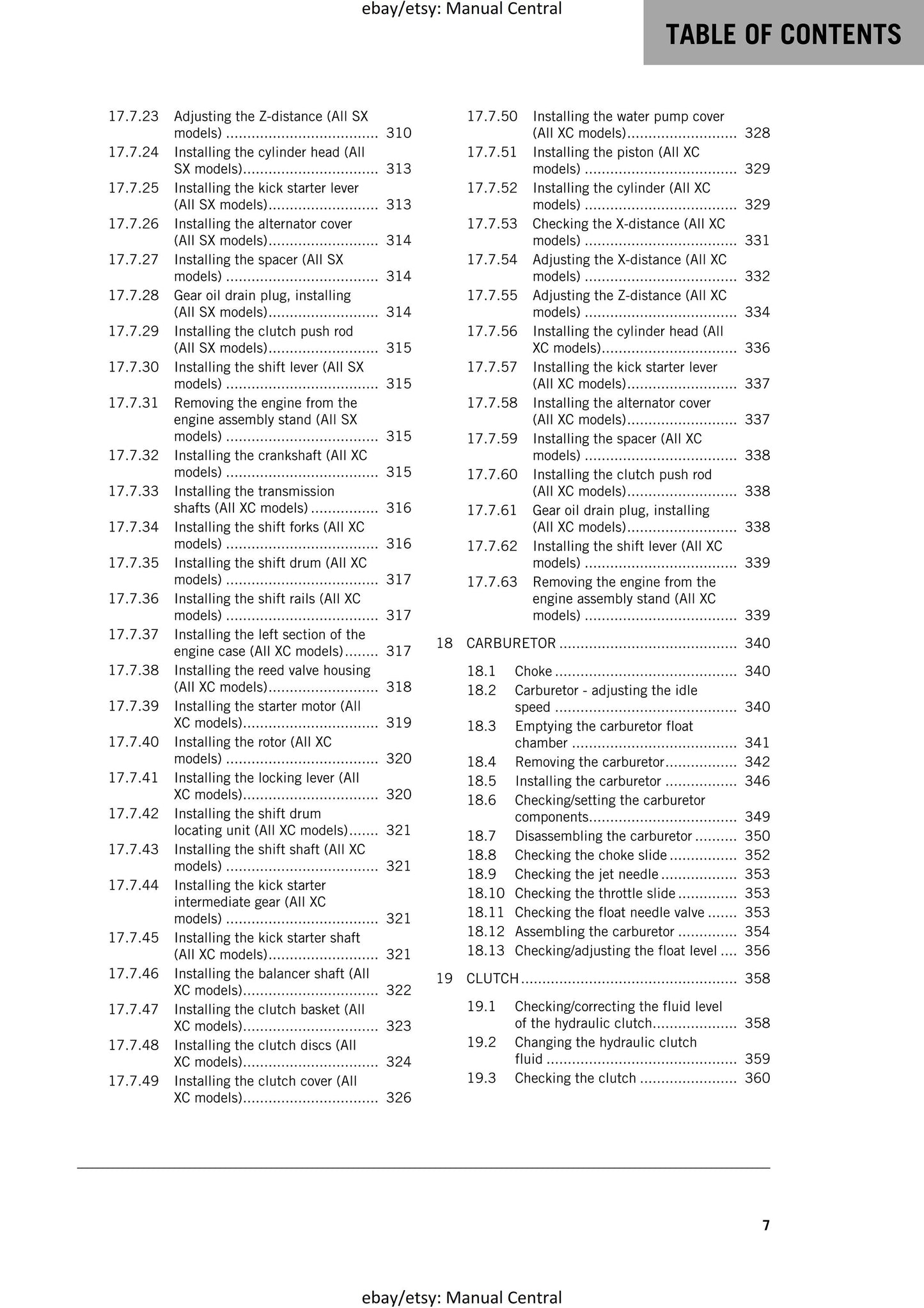 KTM 2019 - 250 300 SX XC - Service Workshop Repair Manual