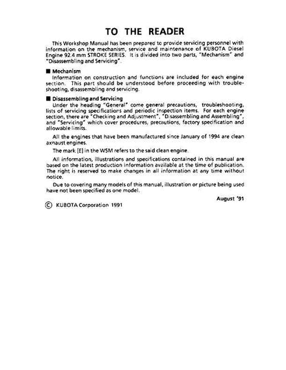 Kubota 03 Series D1403 D1703 V1903 V2203 F2803 DIESEL ENGINE Workshop Repair Service Manual