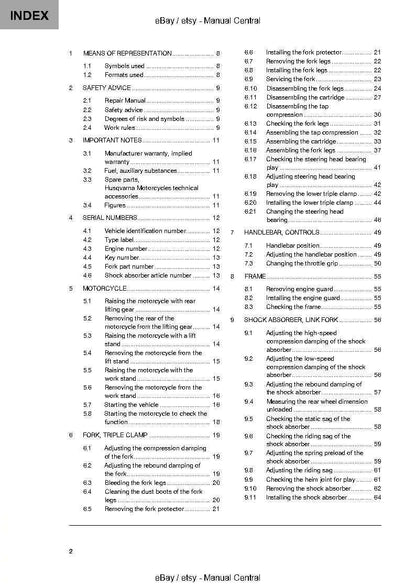Husqvarna 2022 - 701 Enduro Eu edition - Service Workshop Repair Manual