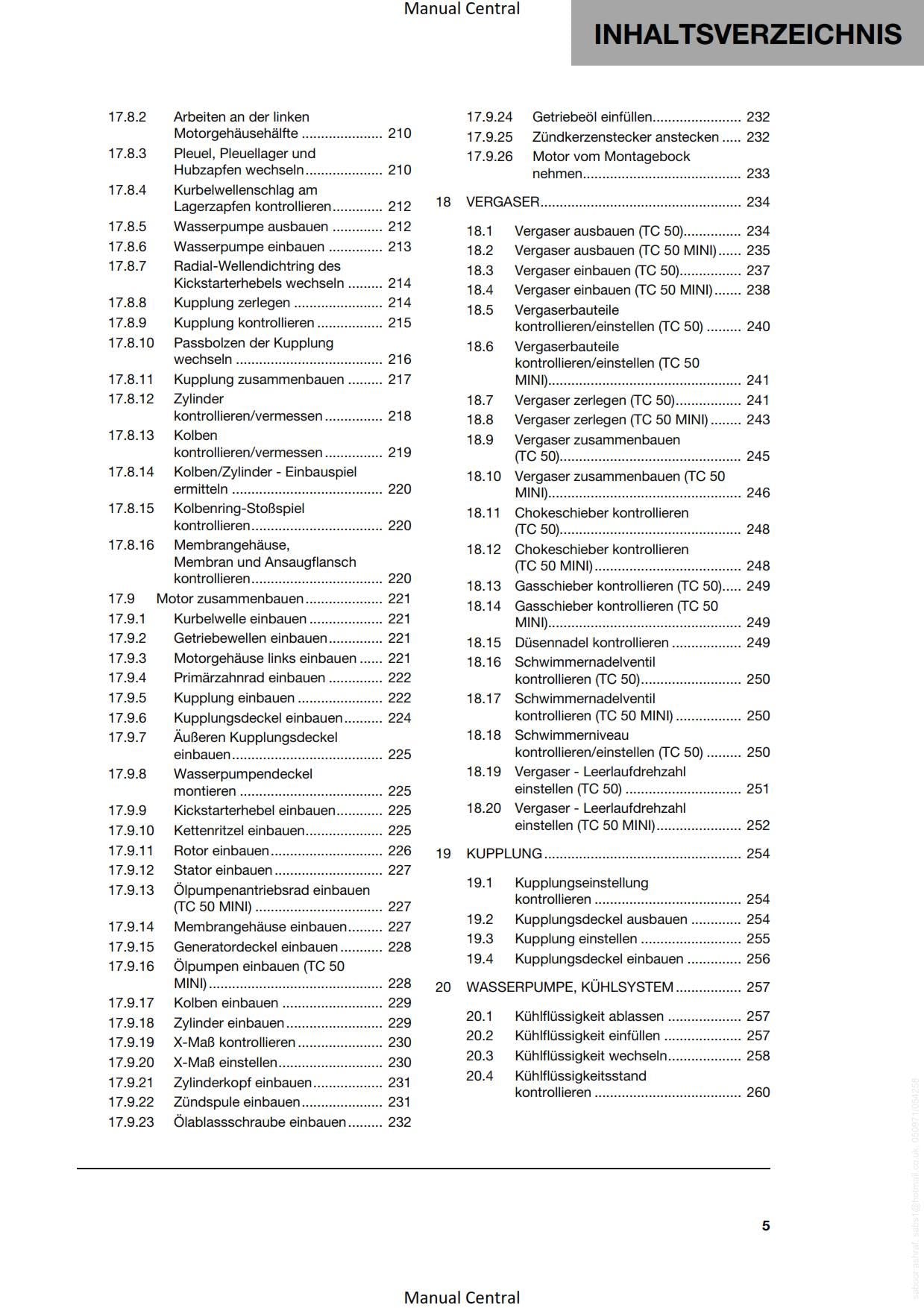German Language - Husqvarna 2023 - TC 50  Mini - Reparaturanleitung