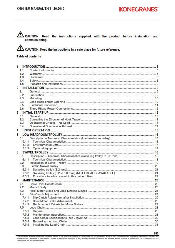 Konecranes - XN10 Chain Hoist - Installation & Maintenance Manual