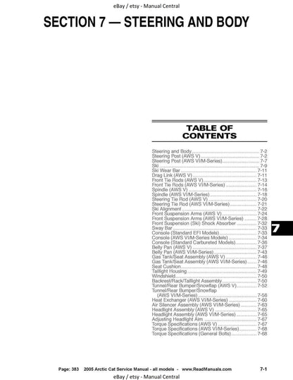 Arctic Cat 2005 All Models - Service Workshop Repair Manual