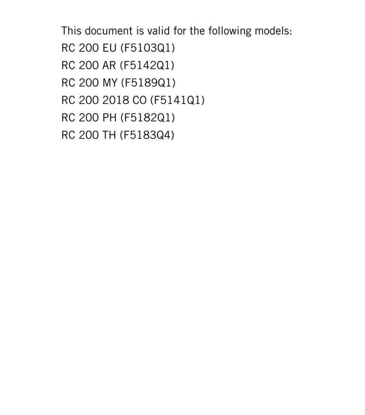 KTM 2017 - RC 200 - Service Workshop Repair Manual