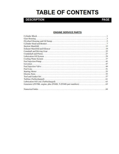 Yanmar 4TNV98 4TNV98T Znms Znms2 Zngt Zntbl  Zxnms Zxnms2  - Engine Parts Manual