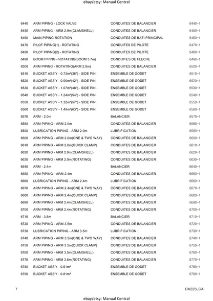Doosan Excavator - Parts Book - DX225LCA - Serial number 5001 up