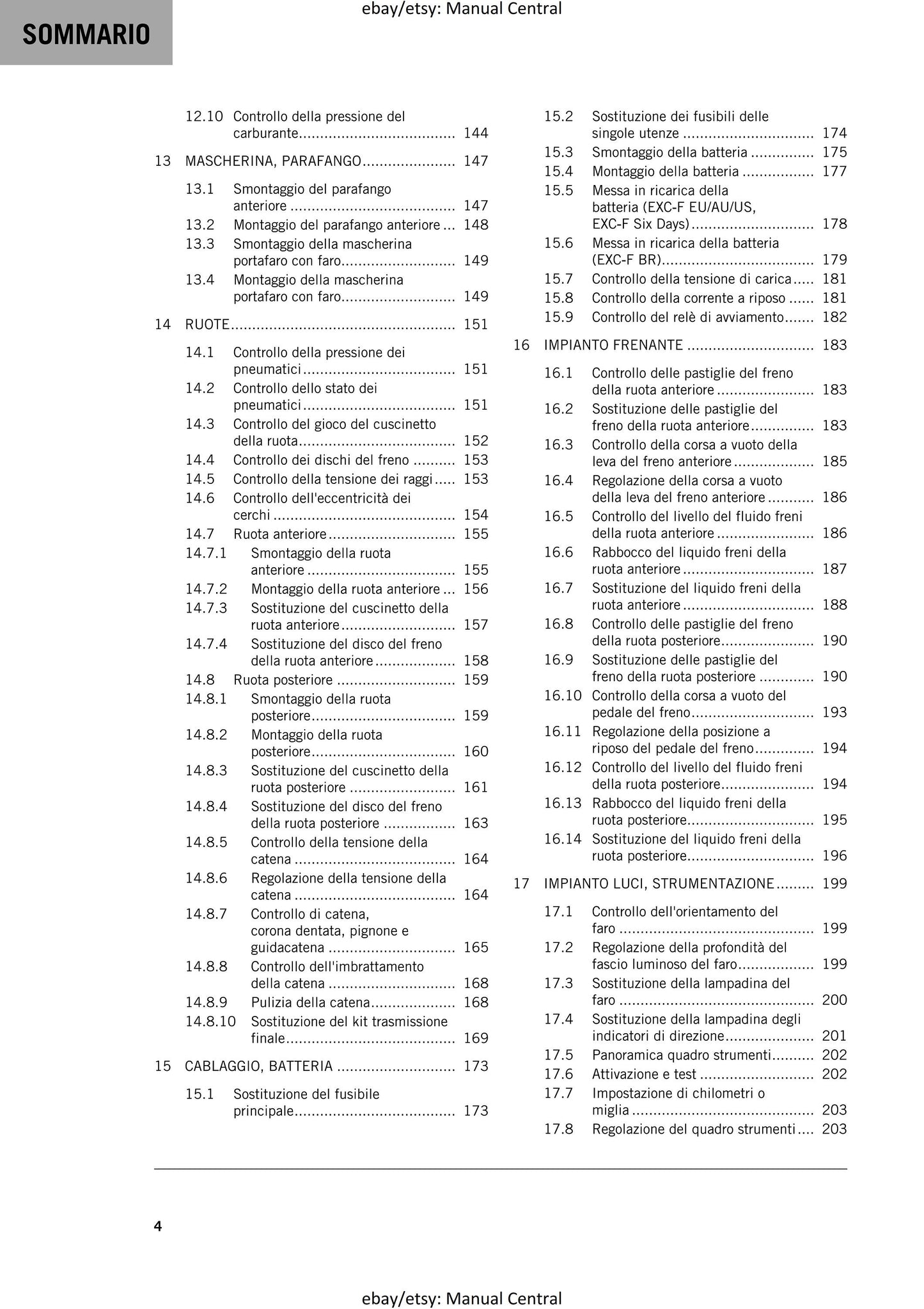 Italian Language - 2017 KTM - 350 EXC-F - Manuale Di Riparazione