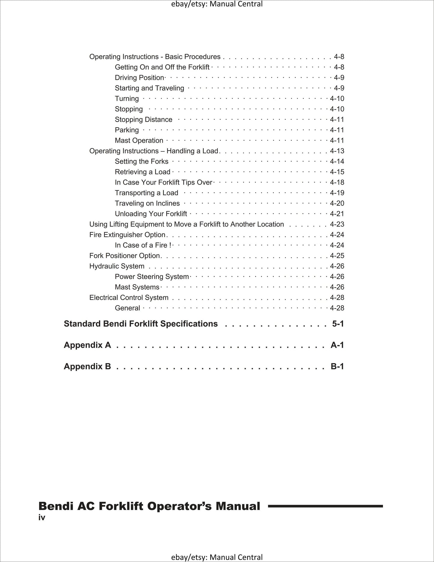Bendi - Electrc Narrow Isle Forklift - Operator Manual - Bendi series V Ac Models - B30-4/42 B40-4/48 B45-4/56 B45hl-4/56-180d