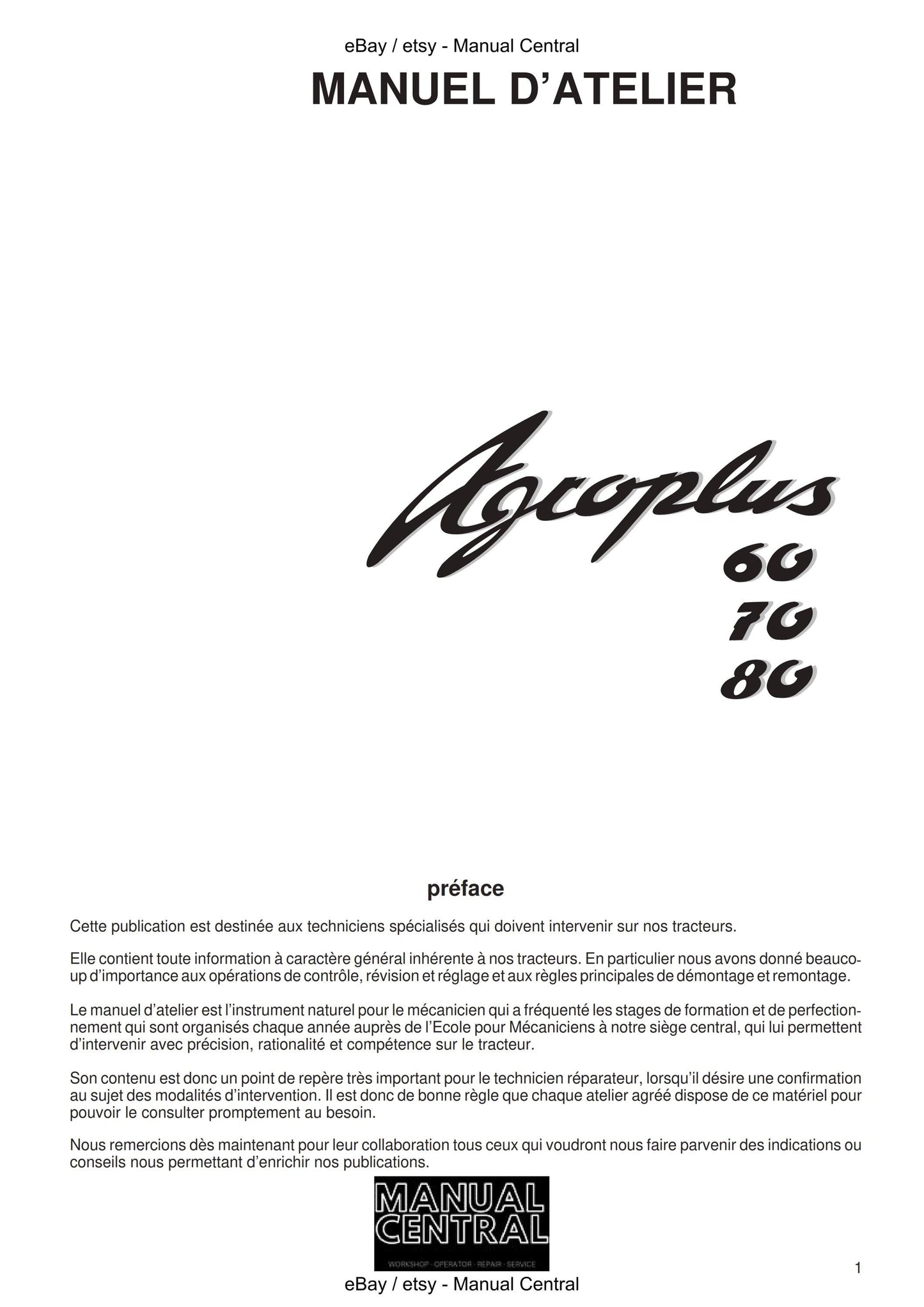 French Language - Agroplus 60 70 80 - Manuel D'Atelier