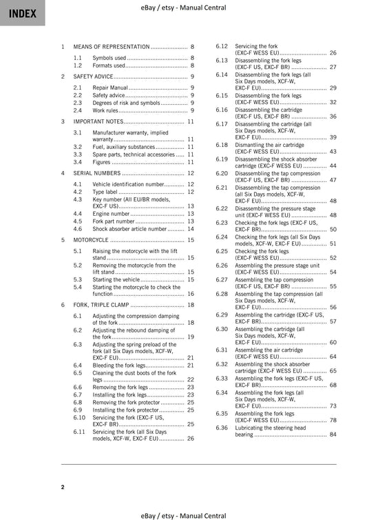 KTM 2021 - 350 Exc-f XcF-W Six Days Wess - Service Workshop Repair Manual