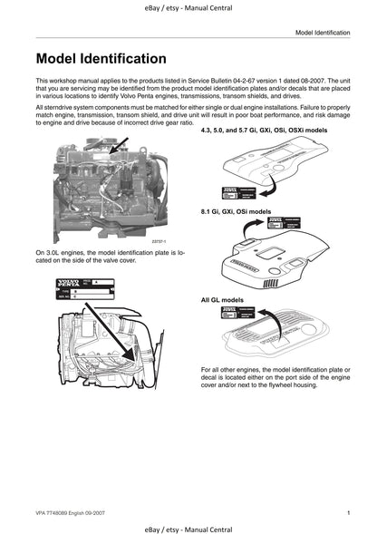 Volvo Penta - Engine - 5.0 5.7 Gl Gi GXi OSi OSXi - Workshop Service Repair Manual - 2007 Edition