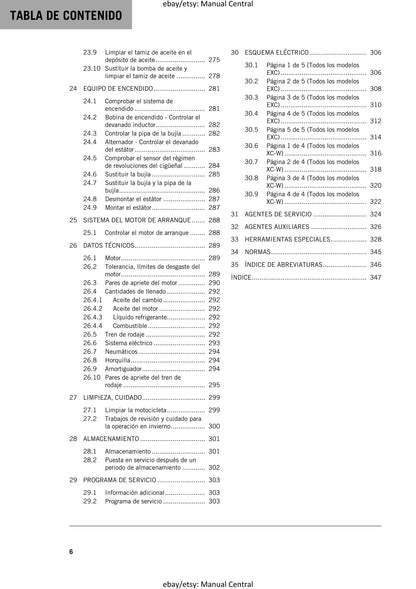 Spanish Language - KTM 2024 - 250 300 Exc Six Days Xc-w Hardenduro - Manual de Reparacion