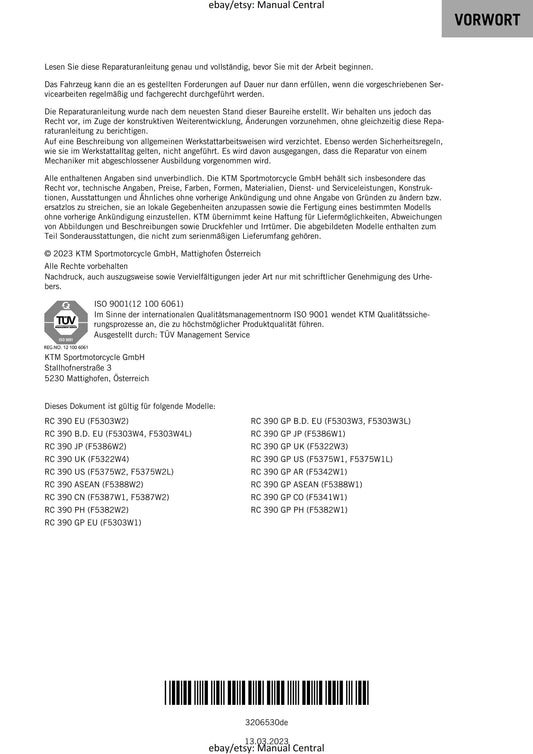 PDF - German Language - KTM 2023 - RC 390 Gp - Reparaturanleitung - Service Workshop Repair Manual