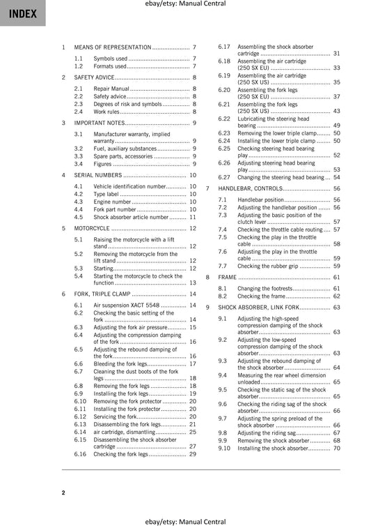 PDF - KTM 2020 - 250 SX- Service Workshop Repair Manual