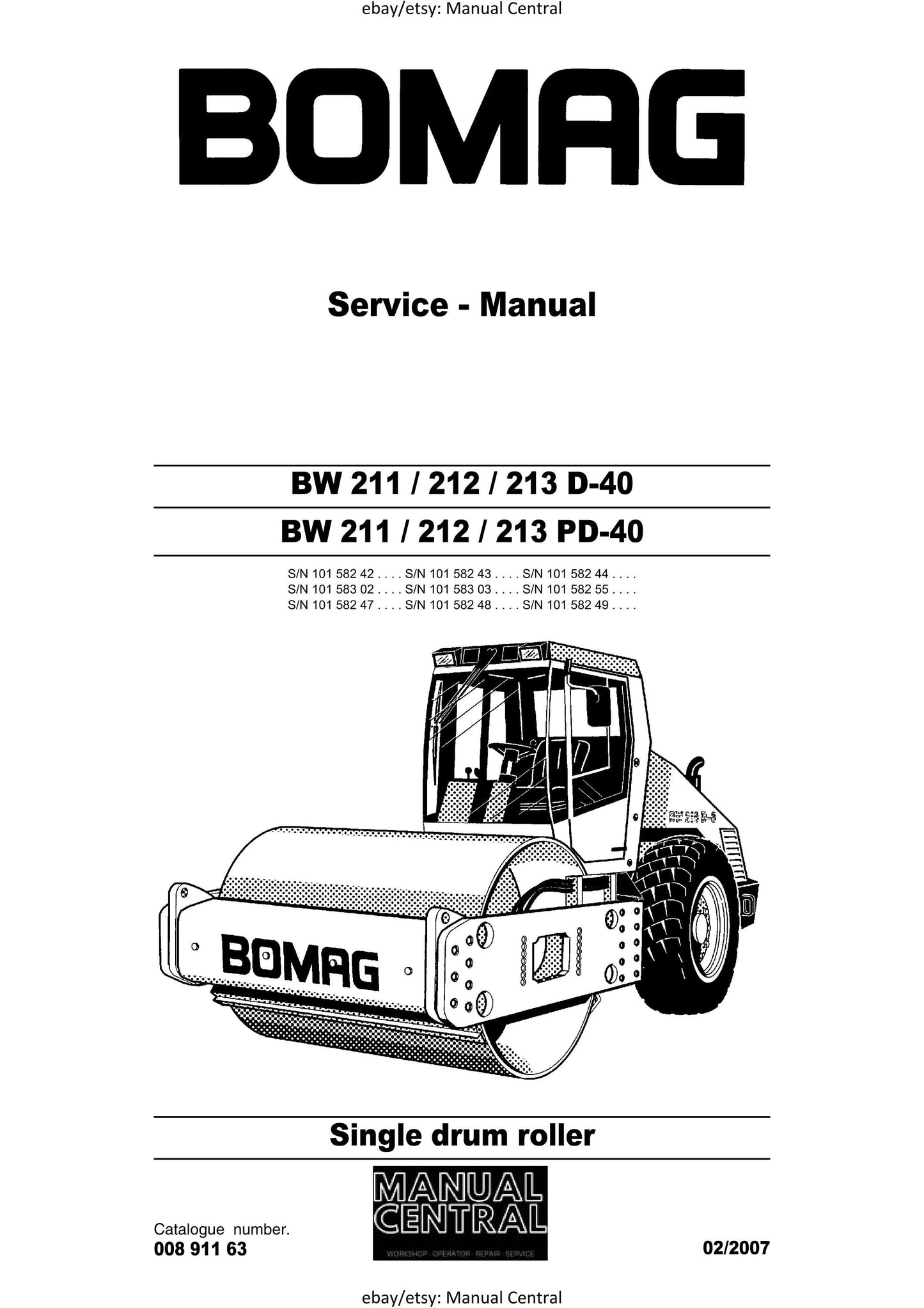 PDF - Bomag Single Drum Roller - BW 211 212 213 D-40 PD-40 - Service Workshop Repair Manual - 02/2007