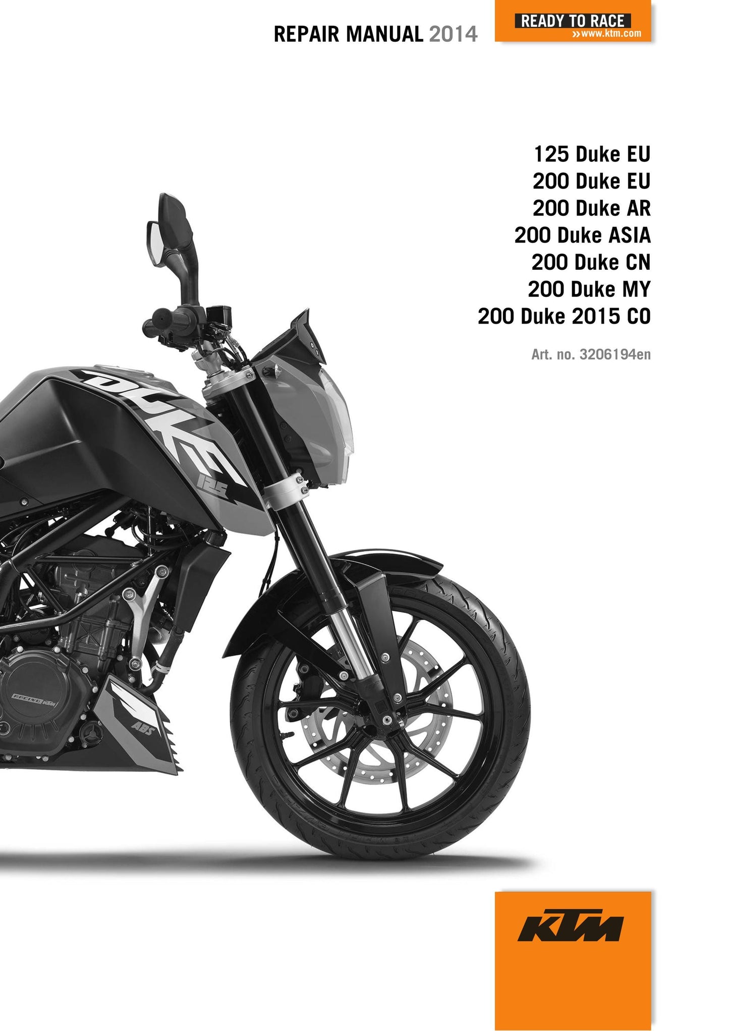 KTM 2014 - 125 200 Duke - Service Workshop Repair Manual