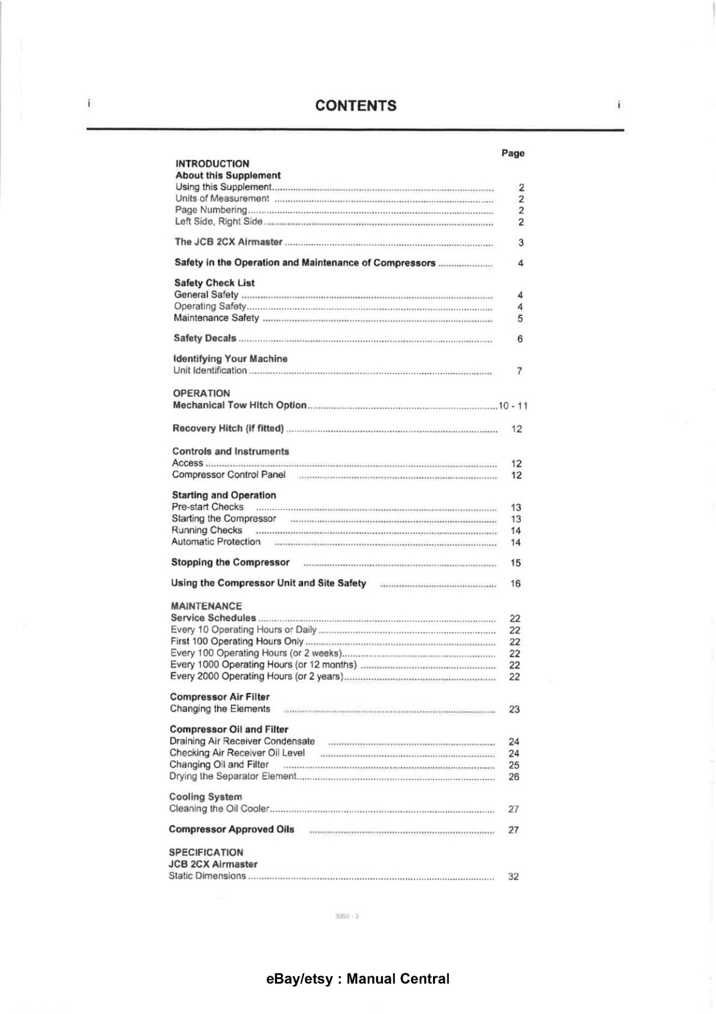 JCB 2CX Airmaster Operator Handbook Supplement