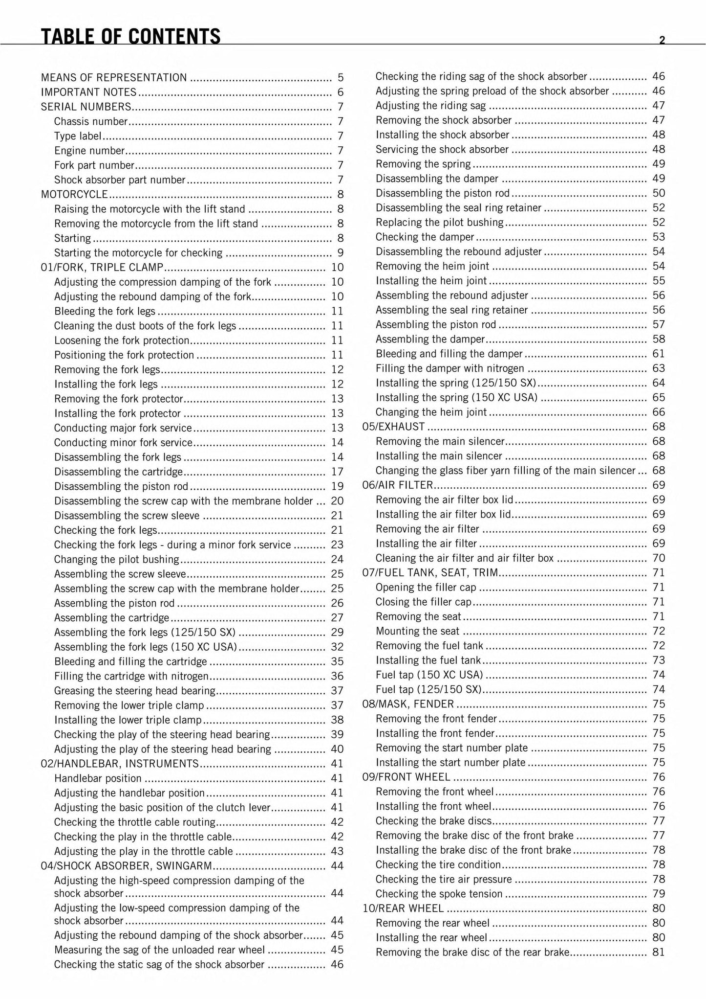 KTM 2011 - 125 150 SX XC - Service Workshop Repair Manual