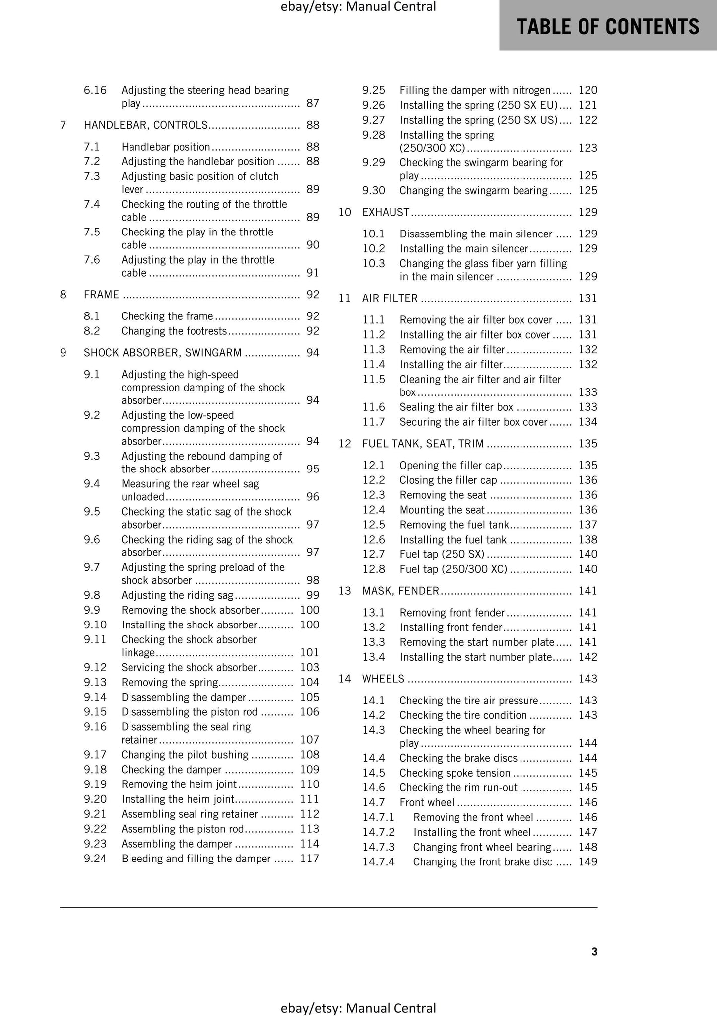 KTM 2016 - 250 300 SX XC- Service Workshop Repair Manual