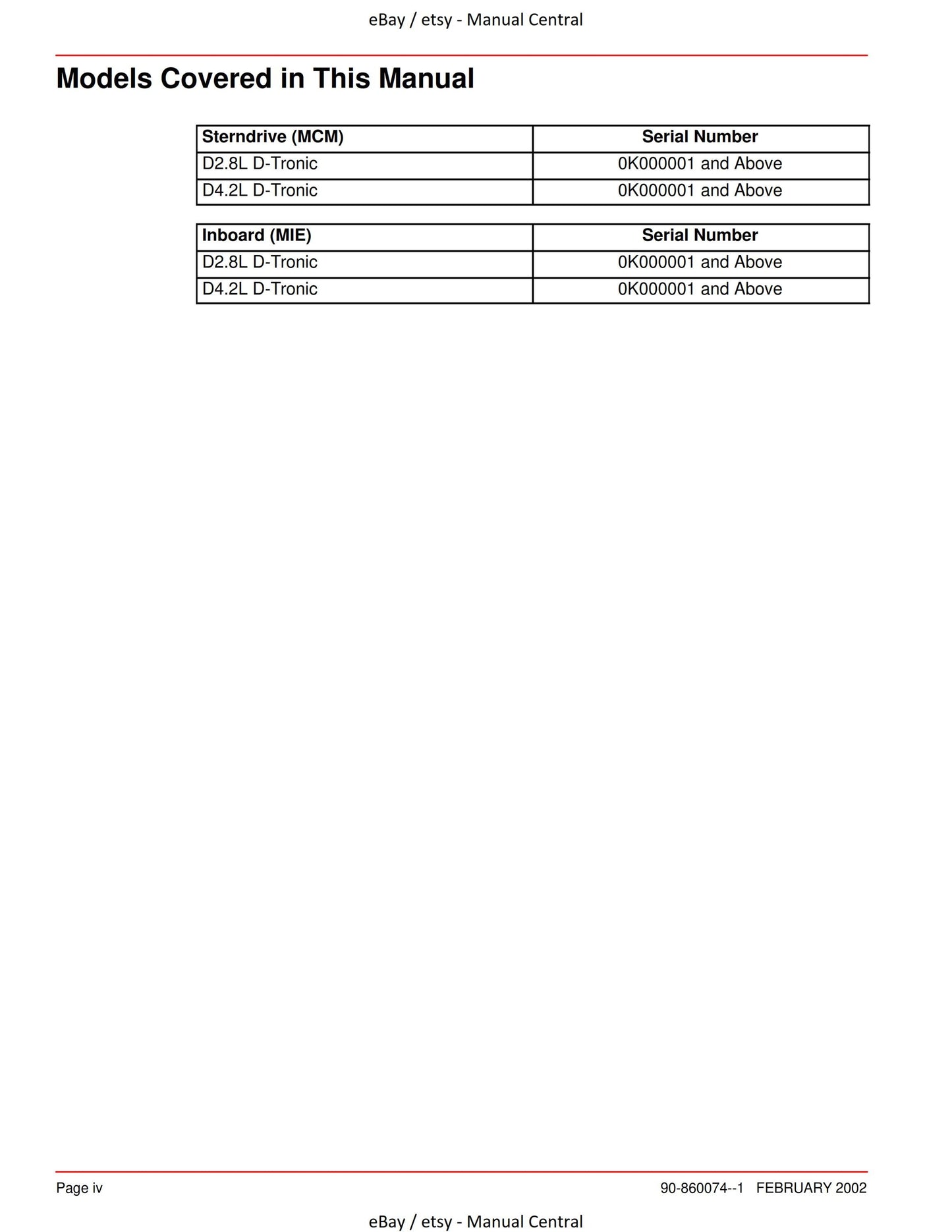Mercury Mercruiser Service Manual 22 - Marine Engines In Line Diesel D2.8L D4.2L D-Tronic