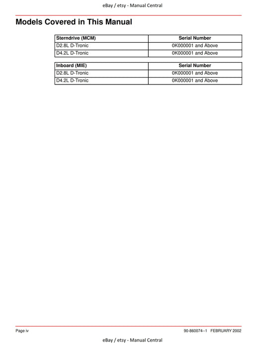 Mercury Mercruiser Service Manual 22 - Marine Engines In Line Diesel D2.8L D4.2L D-Tronic