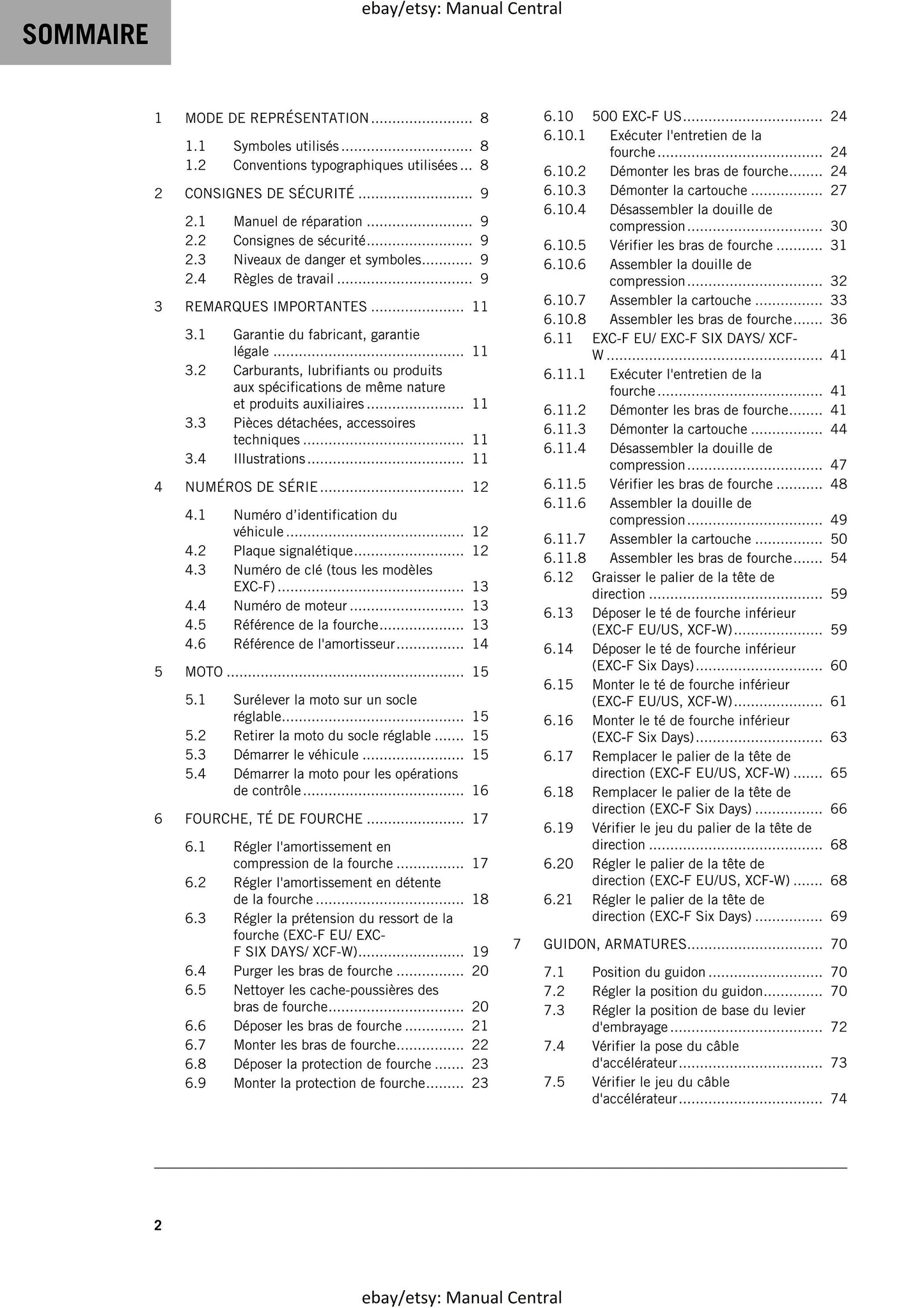 PDF - French Language - Ktm 2021 - 450 500 exc-f six days xcf-w - Manuel De Reparation -  Service Workshop Repair Manual