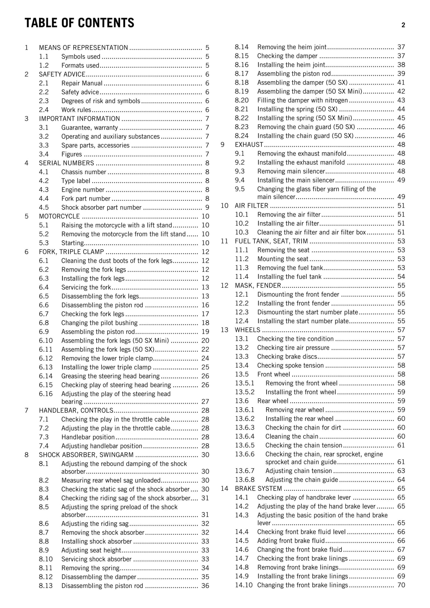 KTM 2012 - 50 SX MINI - Workshop Service Repair Manual