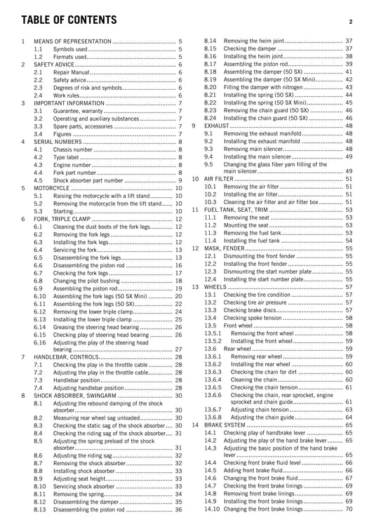 KTM 2012 - 50 SX MINI - Workshop Service Repair Manual
