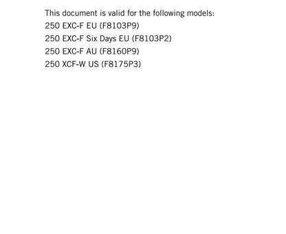KTM 2016 - 250 EXC-f Six Days Br Xcf-w - Service Workshop Repair Manual