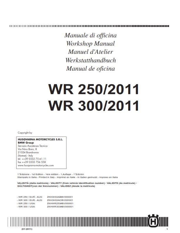 Husqvarna 2011 2012 2013 - WR 250 300 - Service Workshop Repair Manual