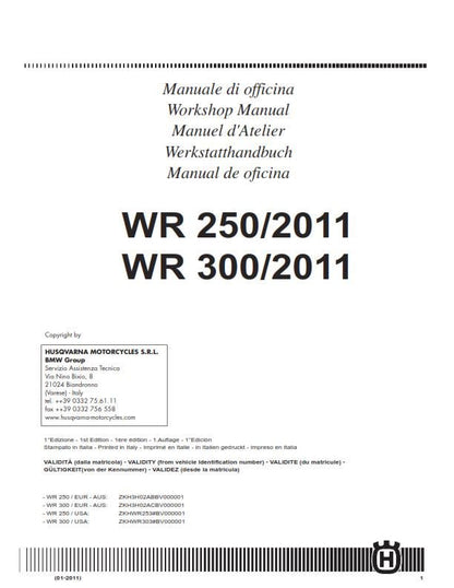 Husqvarna 2011 2012 2013 - WR 250 300 - Service Workshop Repair Manual