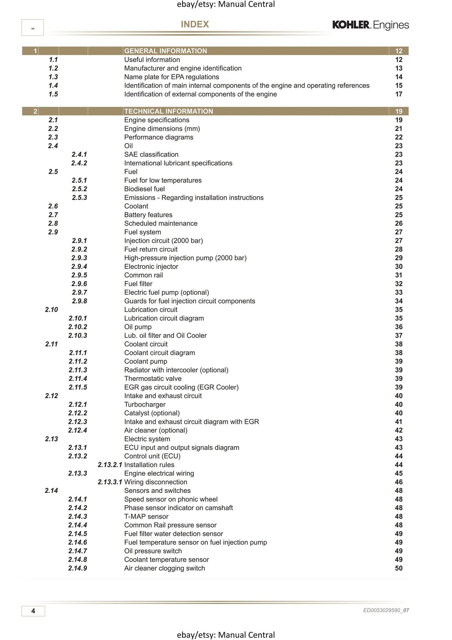 Kohler Diesel - KDI 1903 2504 TCR - Workshop Service Repair Manual