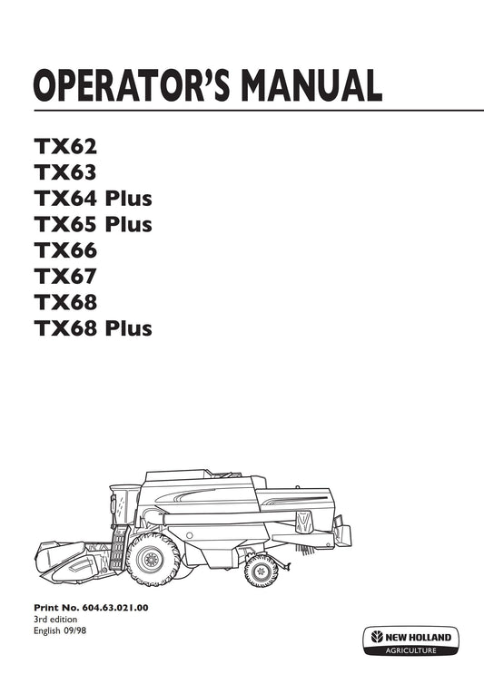 New Holland - TX 62 63 64 65 66 67 68 PLUS-  Operator Manual