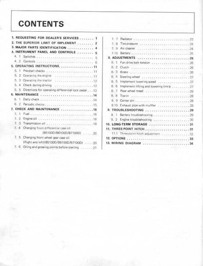 Kubota Tractor - B5100D B5100E B6100D B6100E B7100D - Operator Manual