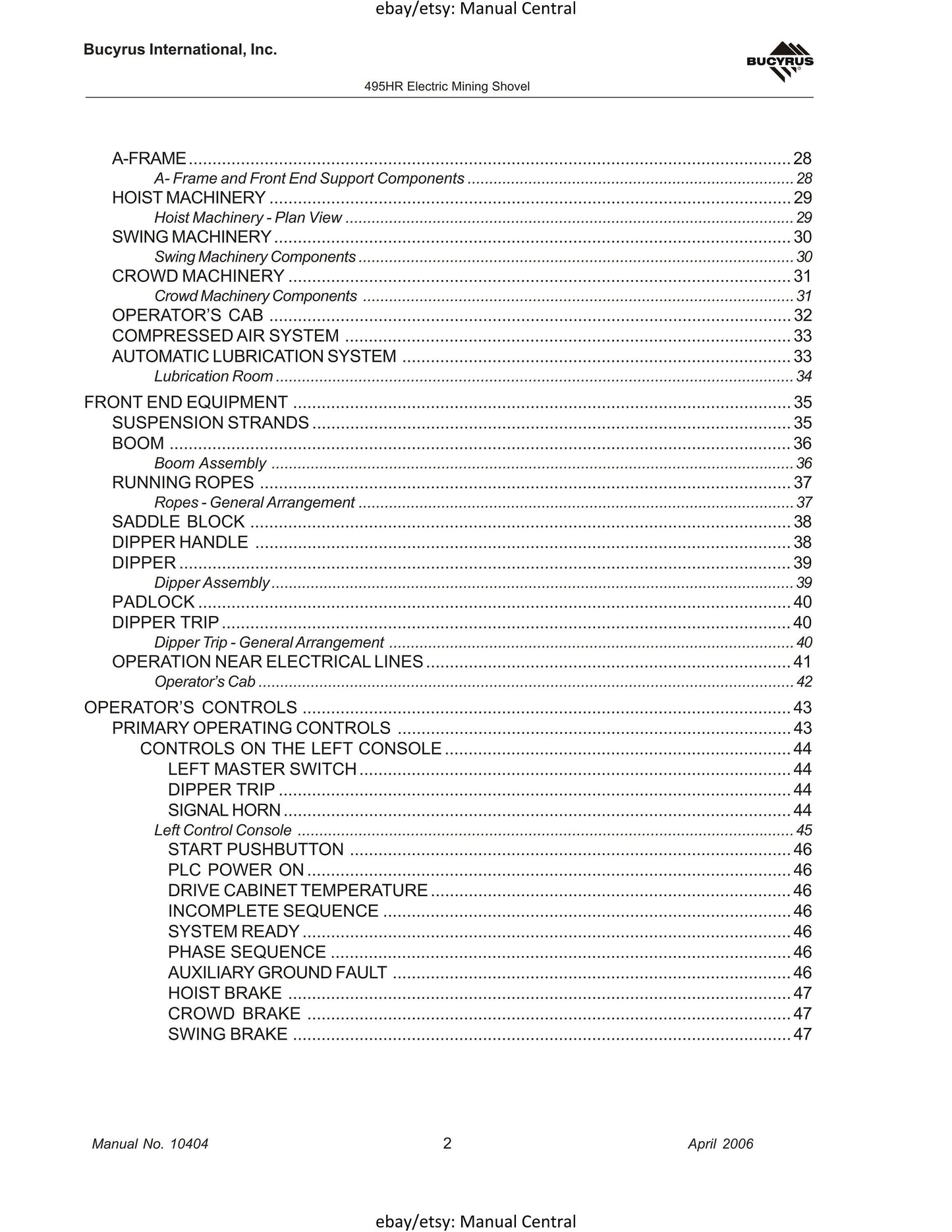 Bucyrus - 495HR Mining Shovel - Operator Manual