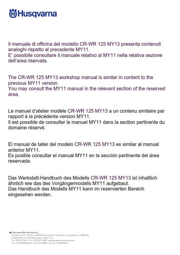 Husqvarna 2011 2012 2013 - CR WR 125 - Service Workshop Repair Manual