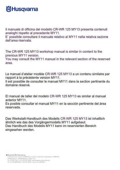 Husqvarna 2011 2012 2013 - CR WR 125 - Service Workshop Repair Manual